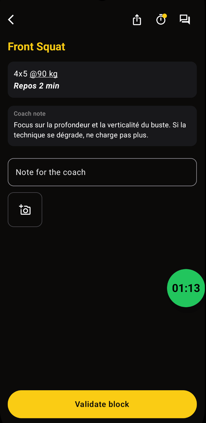 App athlète Forged — détail d'une séance