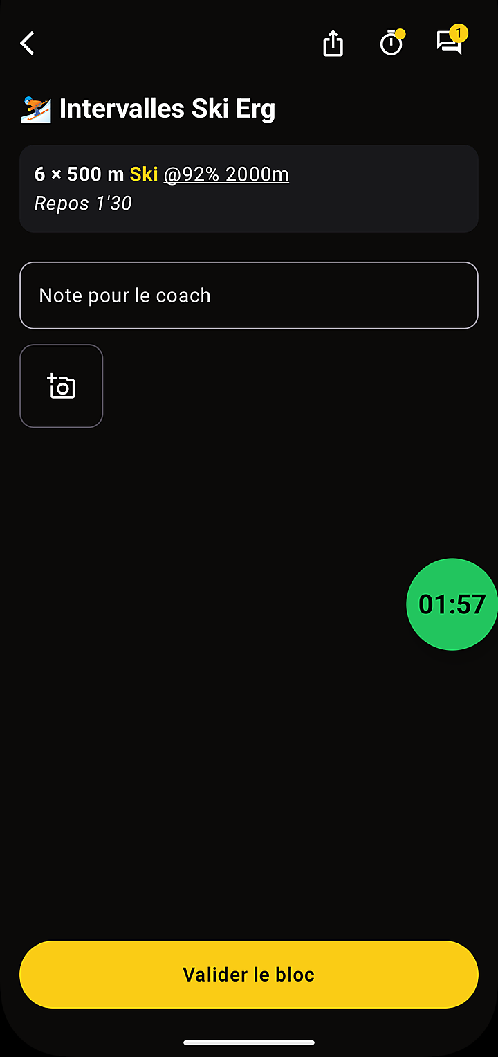 Le bloc de l'athlète, le chrono réduit en pastille
