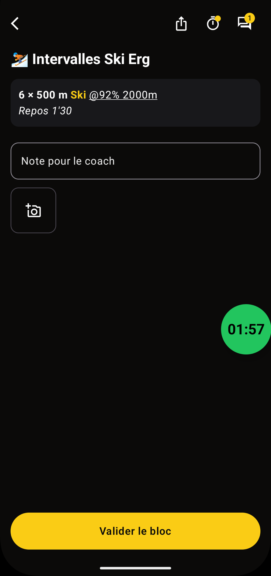 Le bloc de l'athlète, le chrono réduit en pastille