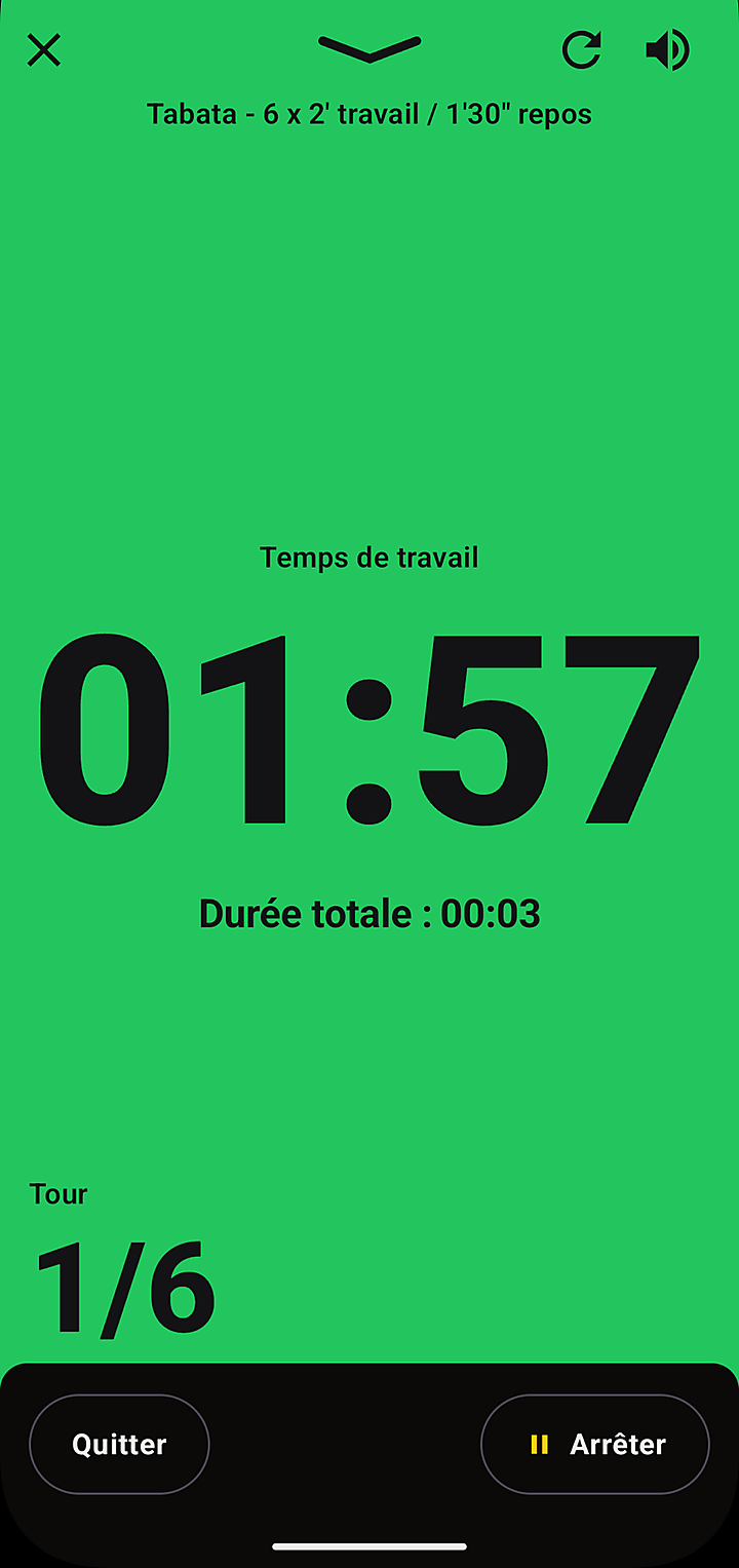 Le timer EMOM ouvert en plein écran
