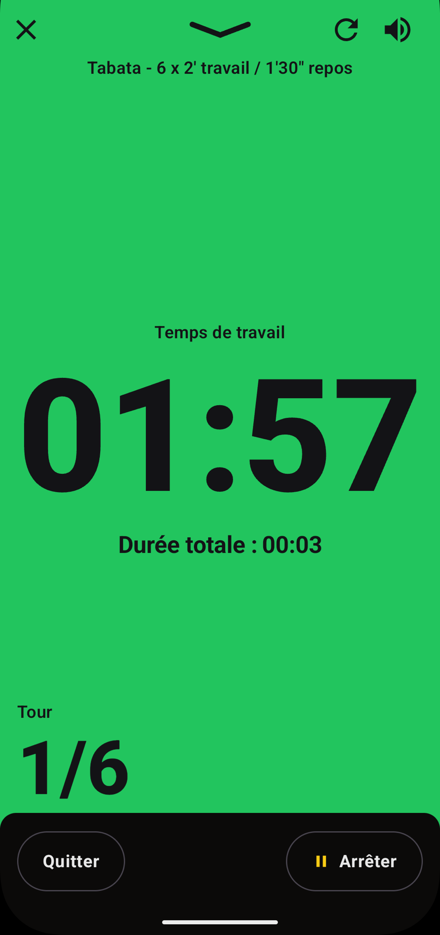 Le timer EMOM ouvert en plein écran