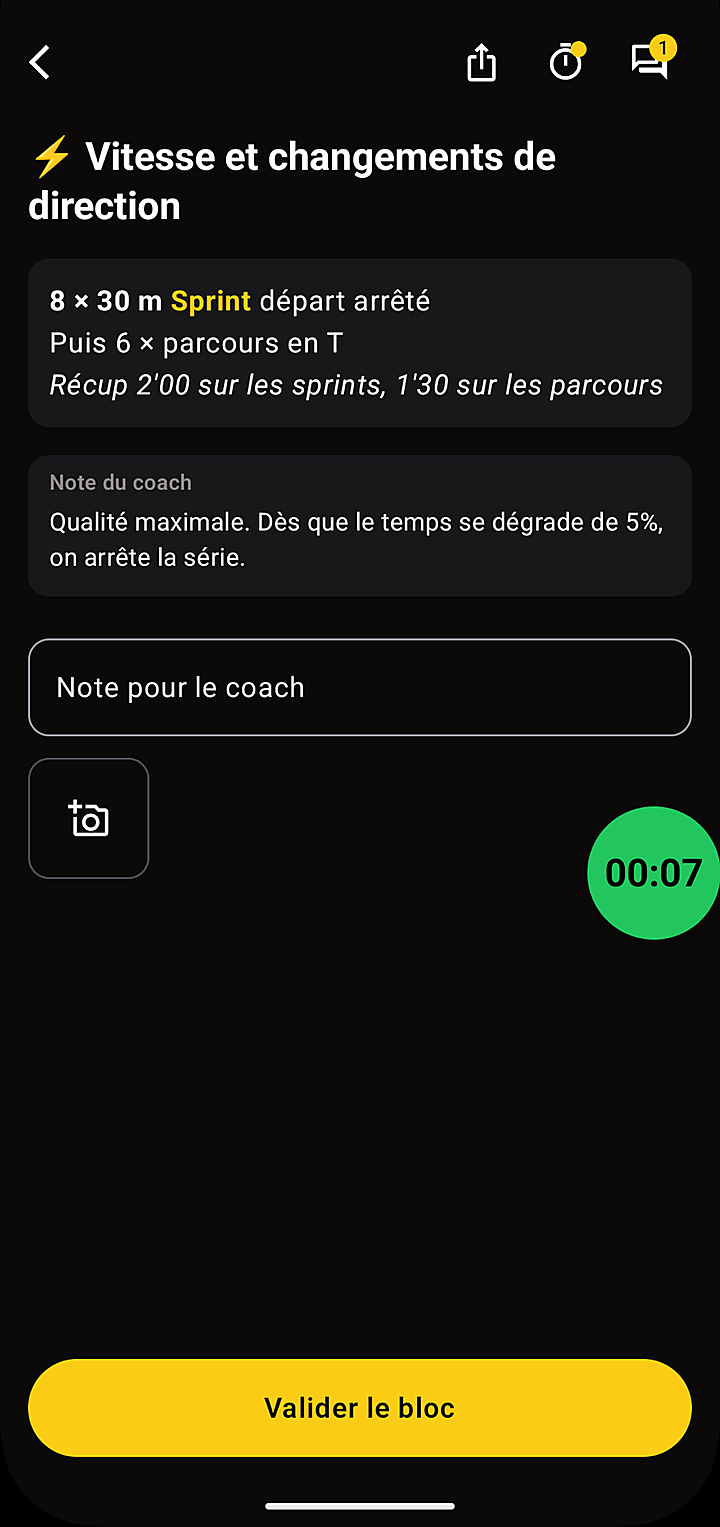 Le bloc de l'athlète, le chrono réduit en pastille