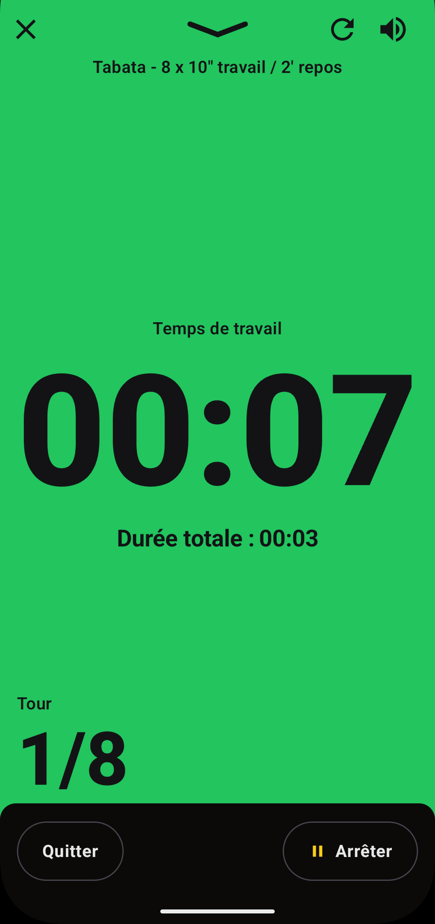 Le timer EMOM ouvert en plein écran