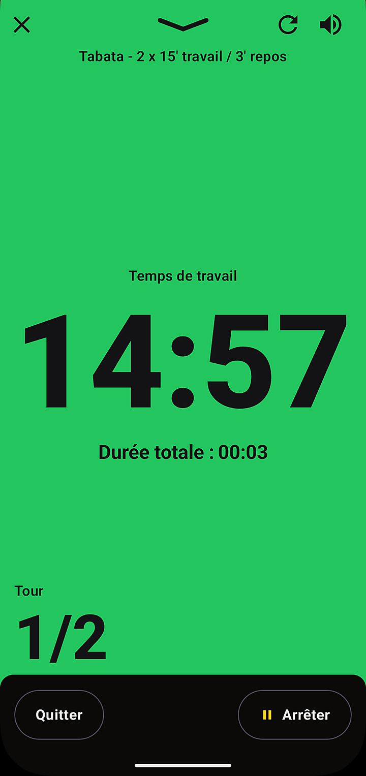 Le timer EMOM ouvert en plein écran