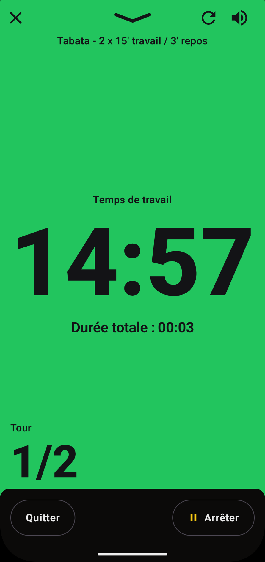 Le timer EMOM ouvert en plein écran