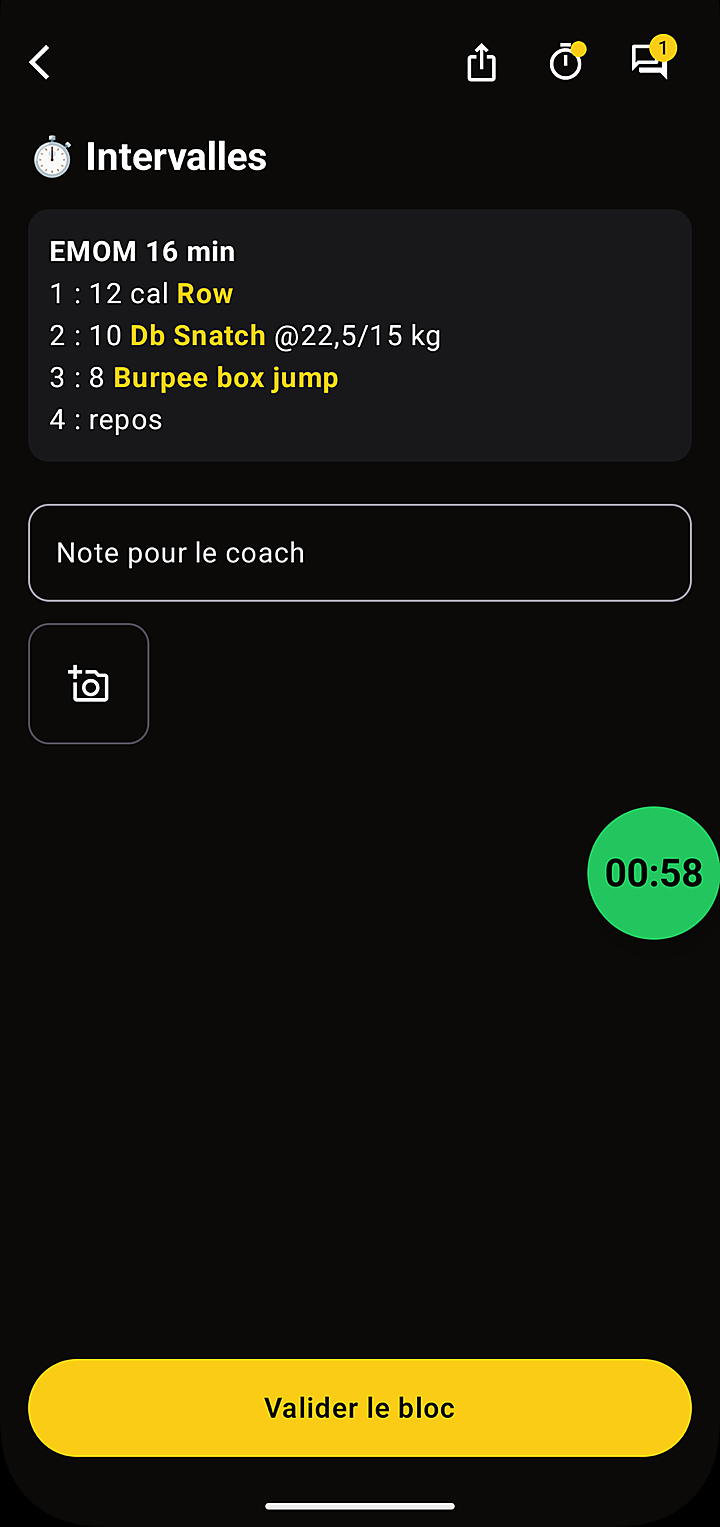 Le bloc de l'athlète, le chrono réduit en pastille