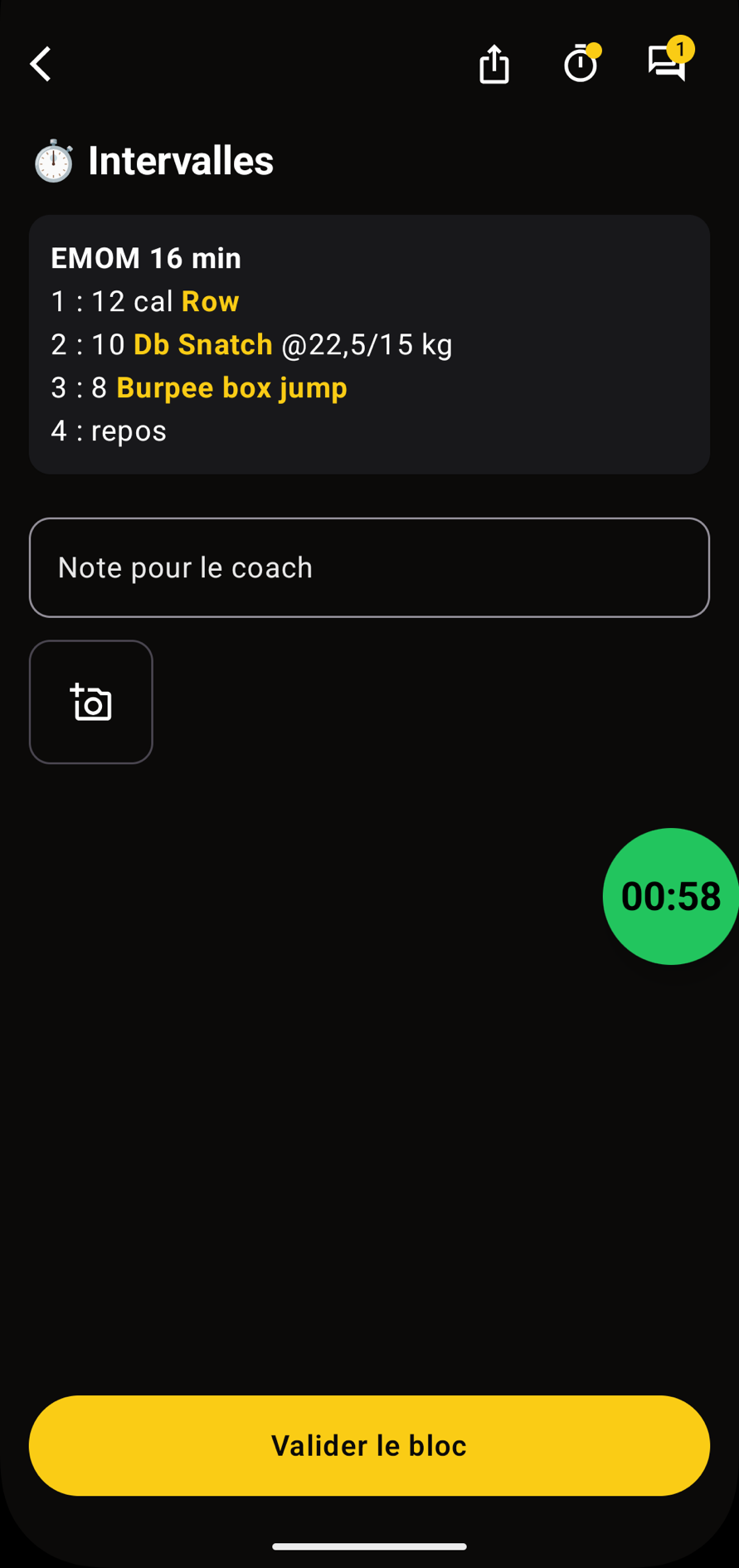 Le bloc de l'athlète, le chrono réduit en pastille