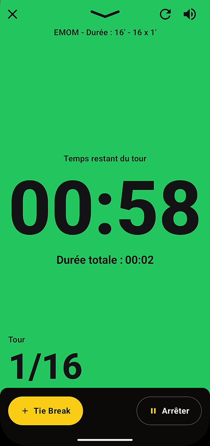Le timer EMOM ouvert en plein écran